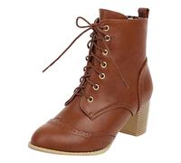 2025 Boots for Women Women Autumn and Winter Thick Heel lace up Boots Foreign Trade Independent Station Korean Edition high Heel Short tan Laced up for (Yellow, 4.5)