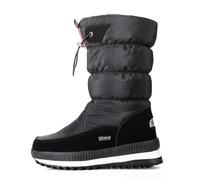 2025 Boots for Women Women Winter Solid Color Thick Soled and Fleece Protective Snow Boots Slip on Womens Winter Wide (Black, 6)