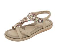 2025 Border Flower Comfortable Flat Sandals Women's Beach Sandals Womens Size 12 with Rhinestones (Beige, 4.5)
