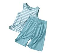 2025 Boys Summer Clothes Breathable Shorts+T-Shirts Sets Hawaiian Shirt Short Dinosaur Monster Print Top Printed Kids Cabana Set Loose Comfortable Birthday Party Casual Outfits Sky Blue