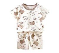 2025 Boys Summer Clothes Button Down Shirts Kids Colour Blocked Outfit Dinosaur Monster Print Top Short Sleeve Crew Neck Stylish Letter Pattern Set Daywear Merchandise Gift Coffee