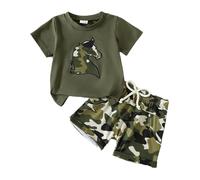 2025 Boys Summer Clothes Casual Outfit Kids Hawaiian Shirt Short T-Shirt Matching Bottoms Animal Print Outfits Sets Loose Comfortable Birthday Party Army Green