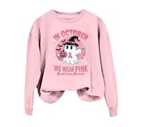2025 Breast Cancer Shirts Women Halloween in October We Wear Hoodless Sweatshirt Plus Size Pullover Sweaters (XXL) Pink