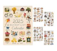 2025 Bucket List Calendar,Family Organiser Calendar List Of Planning To Do Bucket List Wall Calendars 2025 With 4 Sheets Vintage Scrapbooking Stickers Pack Wall Calendar For Planning Or Organizing