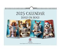 2025 Calendar Dogs on Bogs, A4 Month to View, 12 Images of Dogs on toilets reading newspapers, Premium Paper #1761