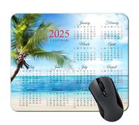 2025 Calendar HD Font Tropical Beach Coconut PalmTrees Mouse Pad,Non-Slip Rectangular, Size: 9.4"x7.9"