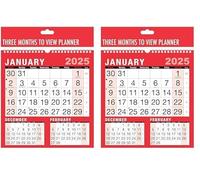 2025 Calendar, Planners & Personal Organisers, Wall Planners, Holidays and Notable Dates, Wall Planner Spiral Bound for Home Business Office School(3 MONTHS TO VIEW) (Pack of 2)