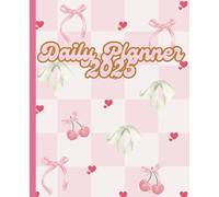 2025 Calendar Weekly Planner, Cute Aesthetic cover with cherries and bows, months/week pages, One year schedule organizer, January-December, goals, notes, composition, school, college, writing
