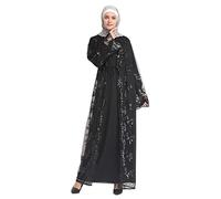 2025 Cardigans for Women Arab Cardigan Womens Abaya Kaftan Cardigan Hollow Sequin Out Muslim Long Loose Women Open Dress (Black, XXL)