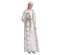 2025 Cardigans for Women Arab Cardigan Womens Abaya Kaftan Cardigan Hollow Sequin Out Muslim Long Loose Women Open Dress (White, m)