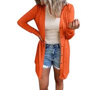 2025 Cardigans for Women Women Fashion Solid Long Sleeve Loose Cardigan Beach Holiday Knit Pocket Coat Mens Sweaters Cardigan Large (Orange, XL)