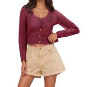 2025 Cardigans for Women Women's 3/4 Sleeve Open Front Cropped Cardigan Summer Lightweight Hollow Out Knit Womens Dresses with Cardigan (Red, S)