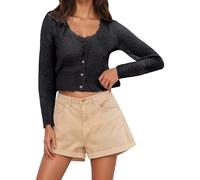 2025 Cardigans for Women Women's 3/4 Sleeve Open Front Cropped Cardigan Summer Lightweight Hollow Out Knit Womens Dresses with Cardigan (Black, M)