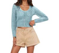 2025 Cardigans for Women Women's 3/4 Sleeve Open Front Cropped Cardigan Summer Lightweight Hollow Out Knit Womens Dresses with Cardigan (Blue, M)
