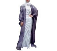 2025 Cardigans for Women Women's Muslim Dress Puff Sleeve Cardigan Robe Man Sweater Cardigan (Purple, S)