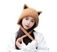 2025 Cartoon Cat Ears Beanie Hat Y2K Winter Hat Cute Warm Knitted Hat Soft Cozy Ear Protection Hat for Women Girls(Caramel) (Caramel 6 7/87 1/8)