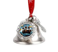 2025 Cartoon Ship Christmas Bell Ornaments Silver Jingle Bells with Red Hanging Rope Vintage Decorative Bells for Xmas Tree Fireplace Mantle Home Decor Holiday Festive Party
