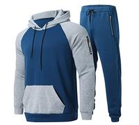 2025 Casual Solid Two Piece Zip Pocket Raglan Sleeve Hoodies Drawstring Zip Pocket Trousers Set History Wild West, blue, M