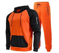 2025 Casual Solid Two Piece Zip Pocket Raglan Sleeve Hoodies Drawstring Zip Pocket Trousers Set History Wild West, orange, M