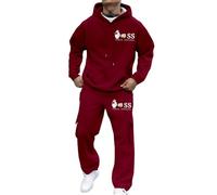2025 Casual Sport Set for Mens Two Piece Suit Full Zip Hooded Jacket Jogging Tops Bottoms Sweatshirt Suit with Pockets Matching Lounge Set Fleece Lined Tracksuit Bottoms Xmas (Red, XL)