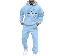 2025 Casual Sport Set for Mens Two Piece Suit Gym Jogging Bottoms Full Zip Hooded Jacket Jogging Tops Sweatshirt Set Jogger Set Solid Patchwork Warm Sports Suit Xmas (Light Blue, L)
