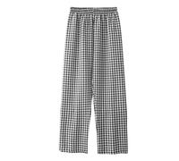 2025 - Casual Trousers with Checked Pattern for Women, Elastic Waist, Drawstring, Comfortable Trousers, White Trousers, Women's Medicine Short, black, M