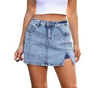 2025 Casual Work Long Sleeve Shirt for Women Skorts Bloomy Skorts Woman High Waisted Casual Stretchy Denim Skirt Side Split Skirts for Indoor Outdoor Work or Daily Life (Blue, L)