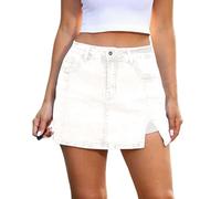 2025 Casual Work Long Sleeve Shirt for Women Skorts Bloomy Skorts Woman High Waisted Casual Stretchy Denim Skirt Side Split Skirts for Indoor Outdoor Work or Daily Life (White, L)