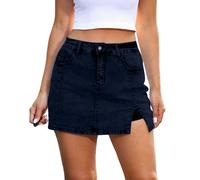 2025 Casual Work Long Sleeve Shirt for Women Skorts Bloomy Skorts Woman High Waisted Casual Stretchy Denim Skirt Side Split Skirts for Indoor Outdoor Work or Daily Life (Black, L)
