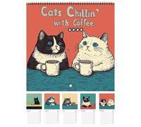 2025 Cat Calendar Cats Chillins with Coffee Calendar - Cute Cartoon Cats Wall Calendar, 12 Month Cat Themed Illustration Calendar, Monthly Family Planner Organizer Calendar, Presents for Cats Lovers