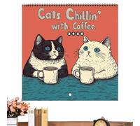2025 Cat Calendar, Funny Cat Drinking Coffee, 8.4x8.4 inches Hangable Family Planner Calendar, 12 Month Wall Calendar, for Kitchen, Living Room, Bedroom