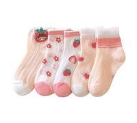 2025 Children Girls Mesh Socks Breathable Soft Comfortable Cute Cartoon Character Strawberry Flower Pattern Daily Walking Wear Med Boys Socks (M)