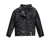 2025 Children's Girls Spring PU Leather Jacket Motorcycle Coat for Boys Faux Leather Jacket High Visibility Vests Car, black, 7-8 Jahre