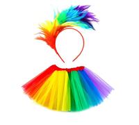 2025 Children's Tutu Skirt Set with Rainbow Feather Headband for Carnival, Festival, Dance Performance, Girls, Short Skirt, Costume Baby Clothes, Girls Summer, Multicoloured, 4-8 Y