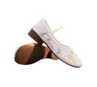 2025 Chinese Style Women's Handmade Embroidered Flower Shoes Elegant Ethnic Style Low Heel Dance Shoes Casual Ankle Strap Shoes Cheongsam Walk Show Yoga Shoes(White,40 EU)