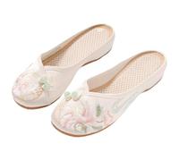 2025 Chinese Traditional Style Flower Embroidered Satin Casual Slippers Summer Flat Round Toe Shoes For Elegant Women