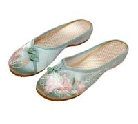 2025 Chinese Traditional Style Flower Embroidered Satin Casual Slippers Summer Flat Round Toe Shoes For Elegant Women