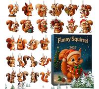 2025 Christmas - 24 Days Flat 2D Keepsake, With Squirrel Theme Pendants | For Friends Pet Lovers Kids Tree Window Wall