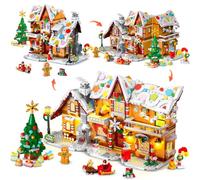 2025 Christmas 3 Style Gingerbread House Building Set with Light - 1421PCS Christmas Castle Village Building Block Toy with Santa Claus Xmas Tree Train for Adults Kids Girls Boys Ages 8+