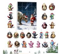 2025 Christmas Advent - 24 Days 2D Dinosaur Pendants,Christmas Dragon Decorative Figurines Countdown - for Desk Tree Door Window Office Car Living Room Bedroom Birthday Party Kids Adults