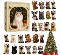 2025 Christmas Advent | 24 Days Christmas Countdown with Cat Pendants | Acrylic Home Decor for Collectors Kids Men Women Holiday December Living Room Bedroom Office Window Desk