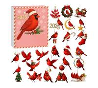 2025 Christmas Advent - 2D Acrylic with 24 Days Countdown,Red Birds Christmas Ornaments Countdown Calendar - for Kids Adults Family Home Decor Wall Window Shelf Branch Office Party