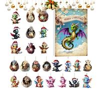 2025 Christmas Advent - 2D Dinosaur Advent Pendants - Christmas Dragon Decorative Figurines Countdown,for Tree Door Window Office Living Room Bedroom Holiday Kids Teens Adults