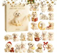 2025 Christmas Advent - Acrylic 2D Pendant - Holiday Maltese Dog Ornament Calendar | for Wall Window Tree Party Car Bag Purse Indoor Bedroom Holiday Birthday Durability and fashion