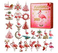 2025 Christmas Advent Calendar, 24-Day Festive Countdown Featuring 2D Acrylic Flamingo Ornament Pendant Charms, Ideal as Party Gifts for Boys, Girls, Classroom Rewards, and Christmas Presents