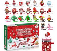 2025 Christmas Advent Calendar Straw Toppers Countdown Calendars 24 Days of Surprises with 10mm Santa Straw Cover Funny Gifts for Teens Christmas New Year Gift