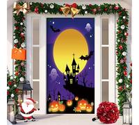 2025 Christmas and Halloween Front Door Decoration, 35x79 Inch Christmas Door Covers, Fabric Xmas Holiday Party Decorations for Indoor Outdoors Home Yard Photo Backgrounds (10)