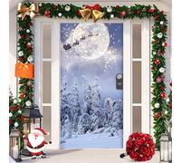 2025 Christmas and Halloween Front Door Decoration, 35x79 Inch Christmas Door Covers, Fabric Xmas Holiday Party Decorations for Indoor Outdoors Home Yard Photo Backgrounds (15)