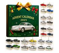 2025 Christmas Car Model Advent Calendar, 24 Days Christmas Countdown Box with Mini Vehicles, Motorcycle & Ornaments, Fun Gift for Kids & Adults, Collectible Display Set(Green#2)