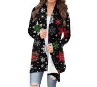 2025 Christmas Cardigan Jacket UK Trendy Long Sleeve Lightweight Open Front Tops Funny Xmas Tree Snowflake Ugly Elk Print Shirts Casual Loose Fit Blouse Going Out Coat